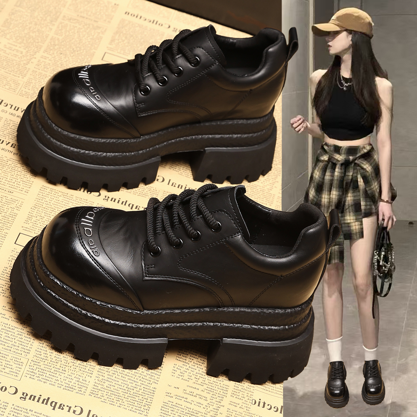 真皮内增高乐福鞋厚底轻便休闲鞋