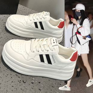 時尚 2025早秋新款 真皮牛皮小白鞋 爆款 輕便運動休閑鞋 女款 厚底板鞋