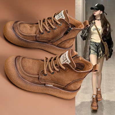 复古马丁靴女鞋软底短靴高帮板鞋