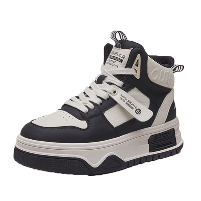 高帮小白鞋女真皮厚底熊猫老爹鞋