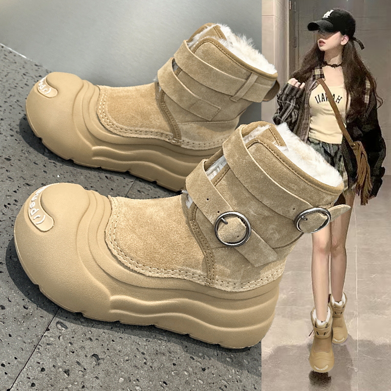 大头雪地靴女加绒加厚马丁靴棉鞋