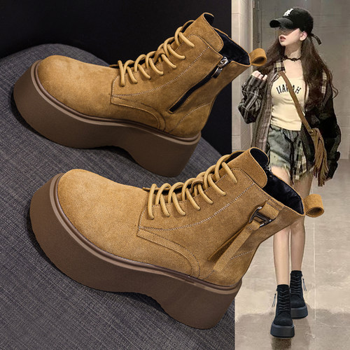 真皮复古厚底马丁靴加绒工装短靴