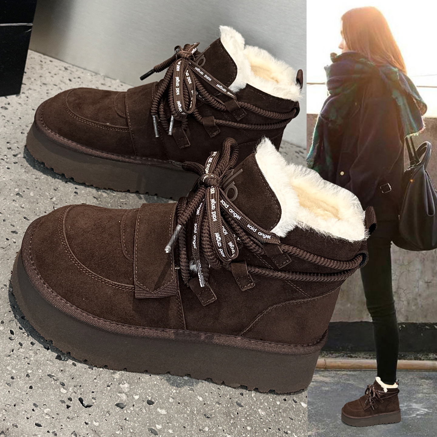 冬季雪地靴女厚底加绒加厚大棉鞋