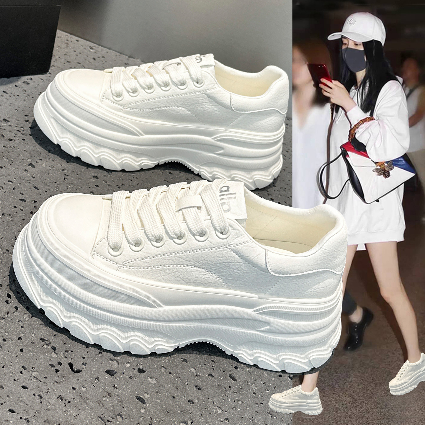 春季显脚小超火小白鞋子女款2026新款爆款厚底增高运动休闲老爹鞋