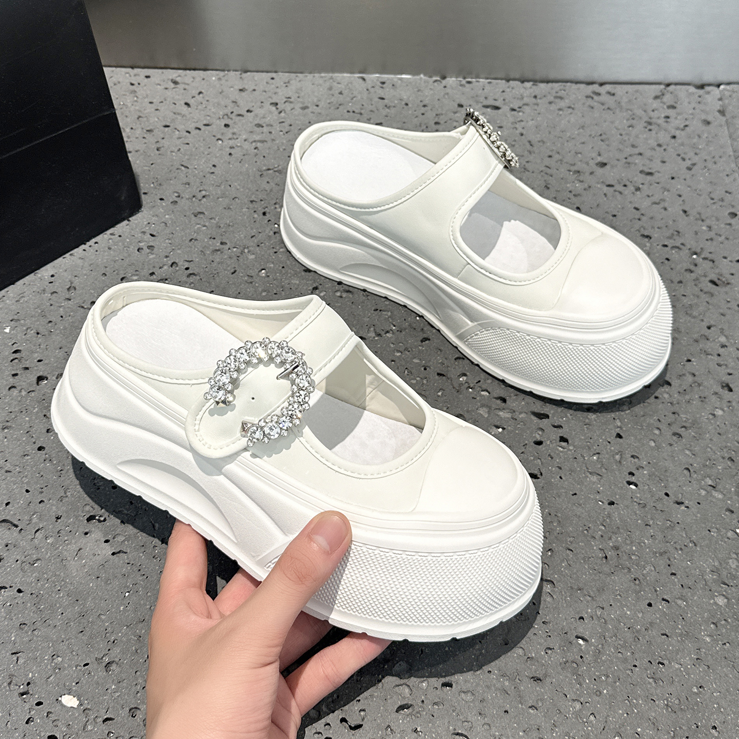 真皮厚底包头半拖鞋女外穿小白鞋