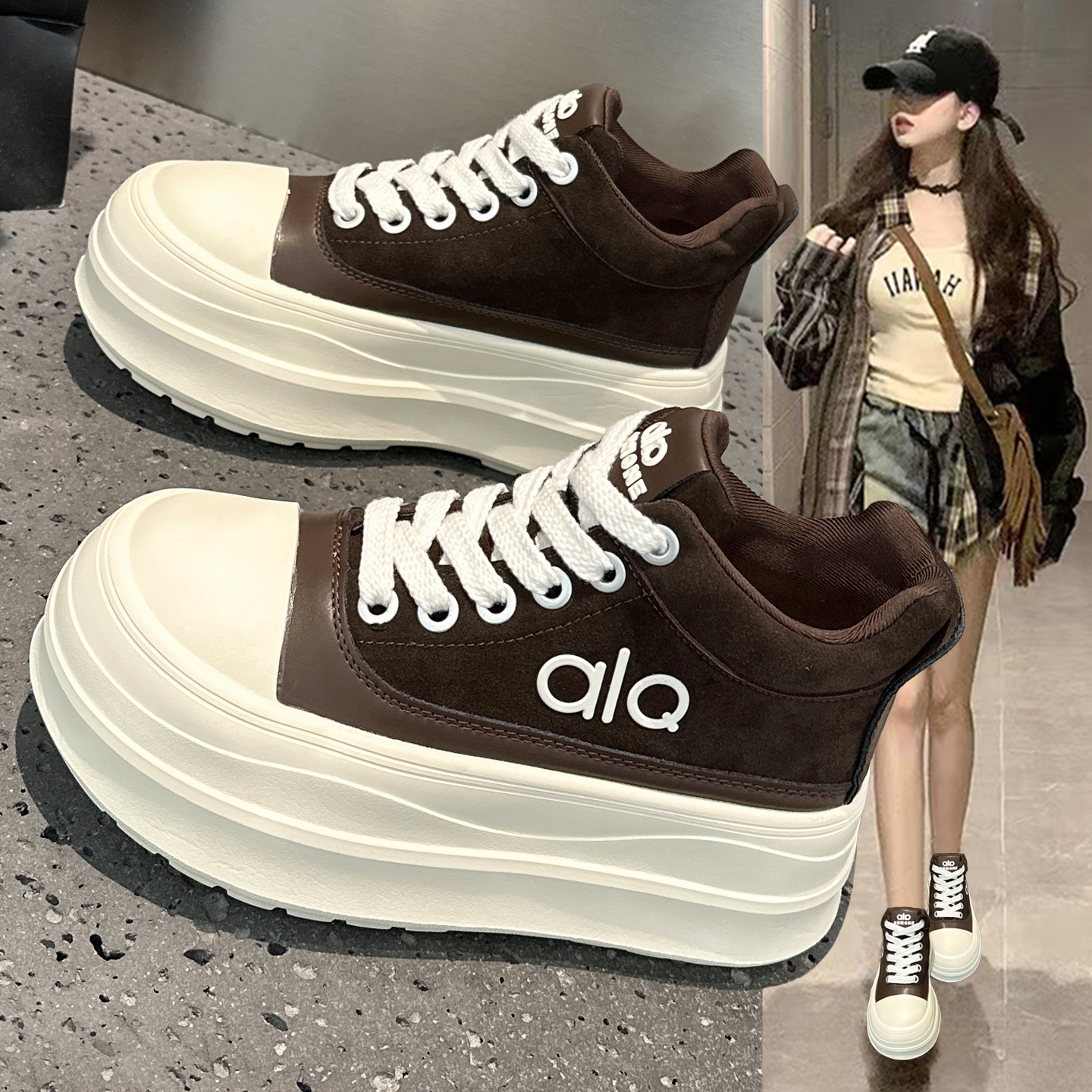 复古加绒高帮鞋女厚底增高小白鞋