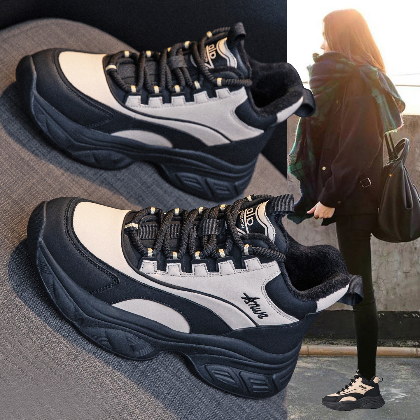 加绒高帮棉鞋女厚底登山运动鞋