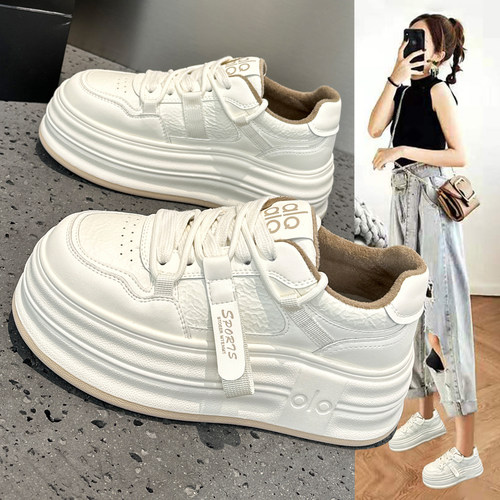 真皮加绒小白鞋女厚底轻便休闲鞋