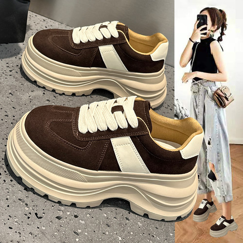 真皮复古德训鞋女厚底运动休闲鞋