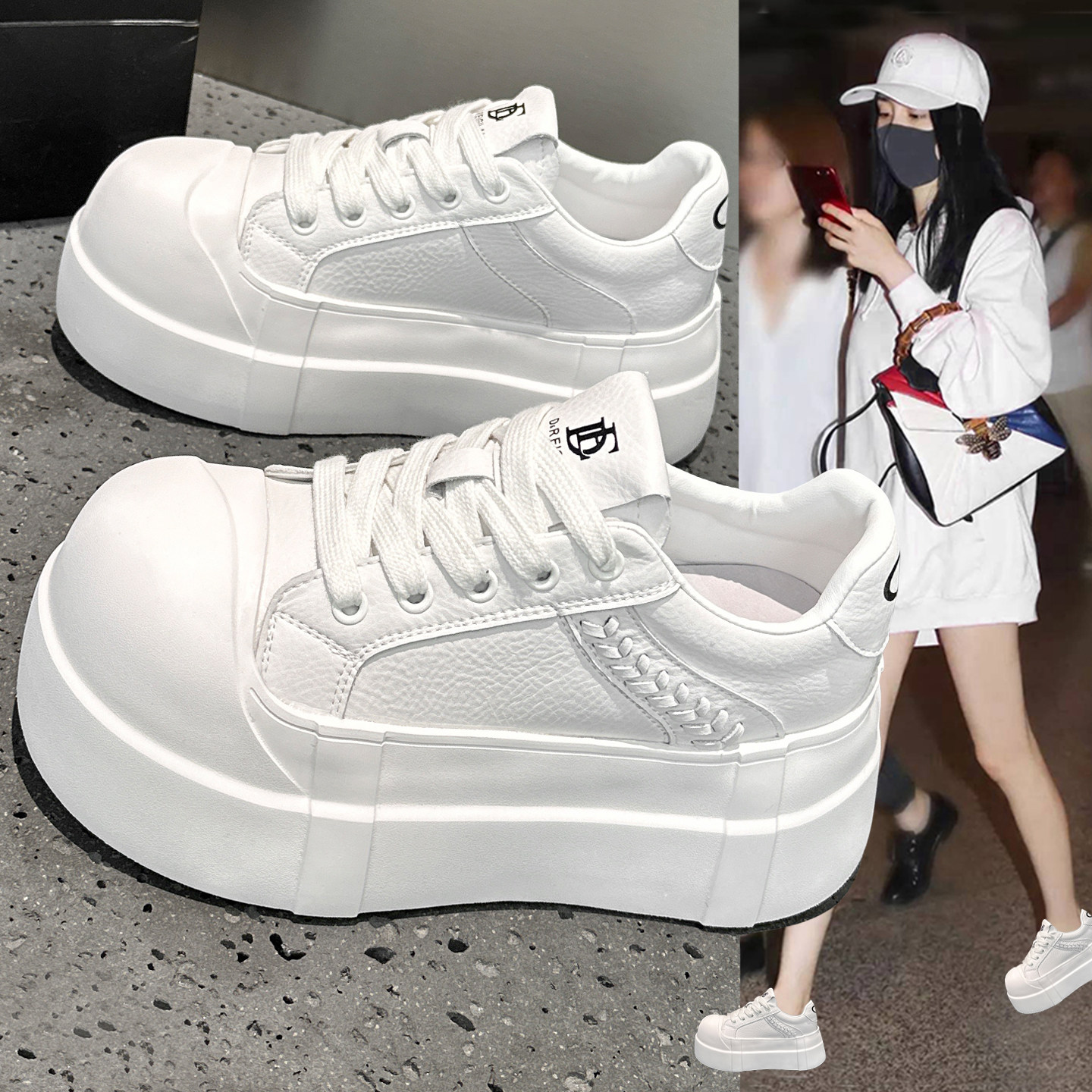 秋季超火丑萌大头小白鞋女2026新款爆款巨好看厚底增高运动休闲鞋