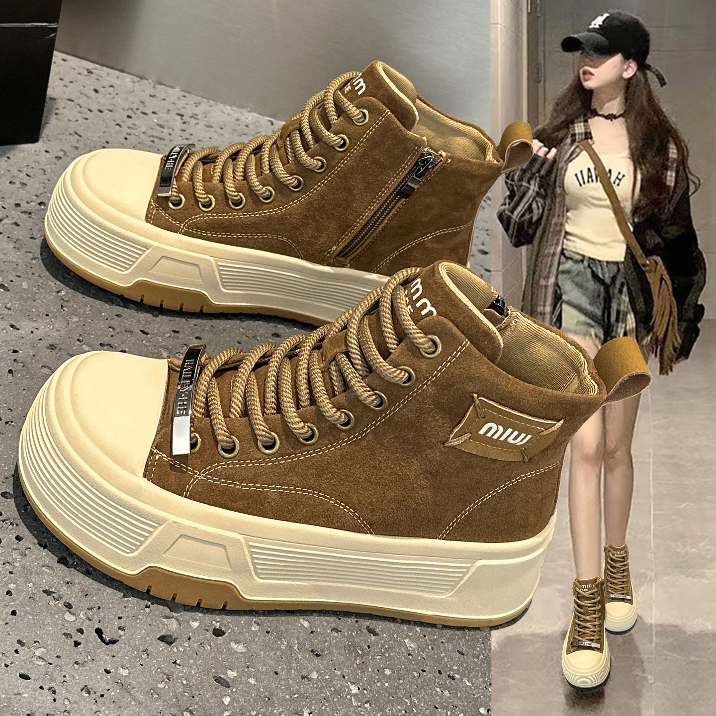 复古真皮马丁靴女厚底高帮鞋短靴