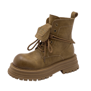 复古马丁靴女英伦风2025秋冬新款爆款厚底真皮加绒大黄靴机车短靴