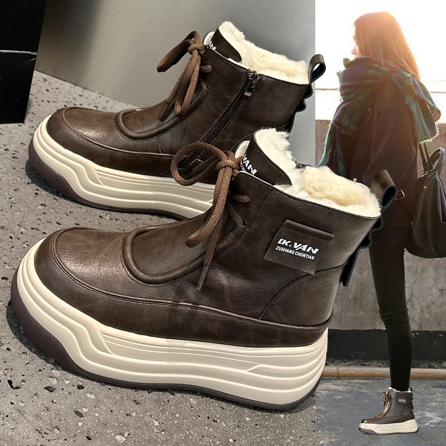 复古真皮防水保暖雪地靴女2025冬季新款爆款厚底加绒大棉马丁短靴,女鞋,时尚雪地靴,淘宝优惠券,粉丝福利购,淘宝优惠卷