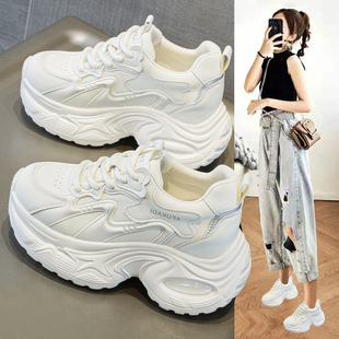 超火增高运动休闲8cm小白鞋 春季 爆款 女2025新款 厚底小个子老爹鞋