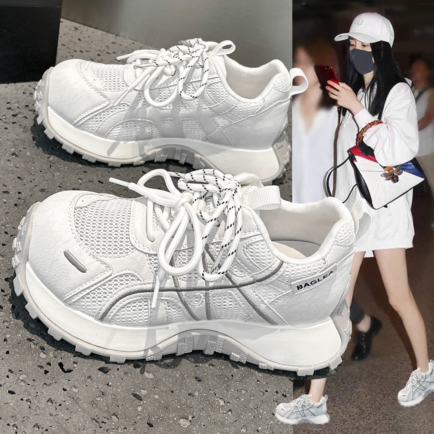 超火显脚小透气网面德训鞋女2026夏季新款爆款运动休闲老爹小白鞋