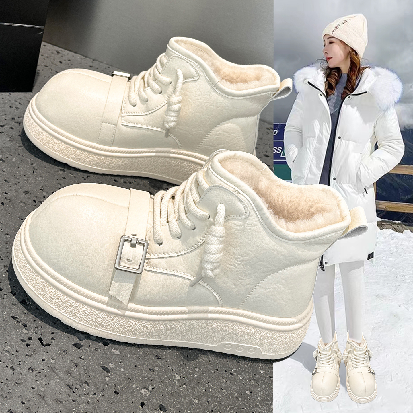 冬季真皮大头雪地靴女防水勃肯鞋