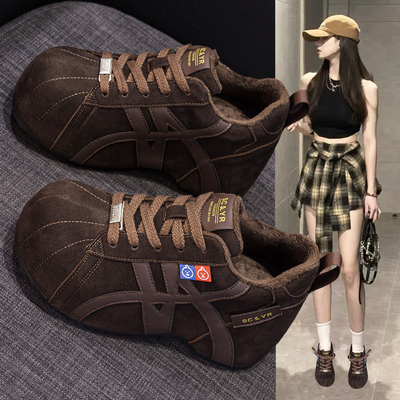 加绒复古真皮勃肯鞋女厚底德训鞋