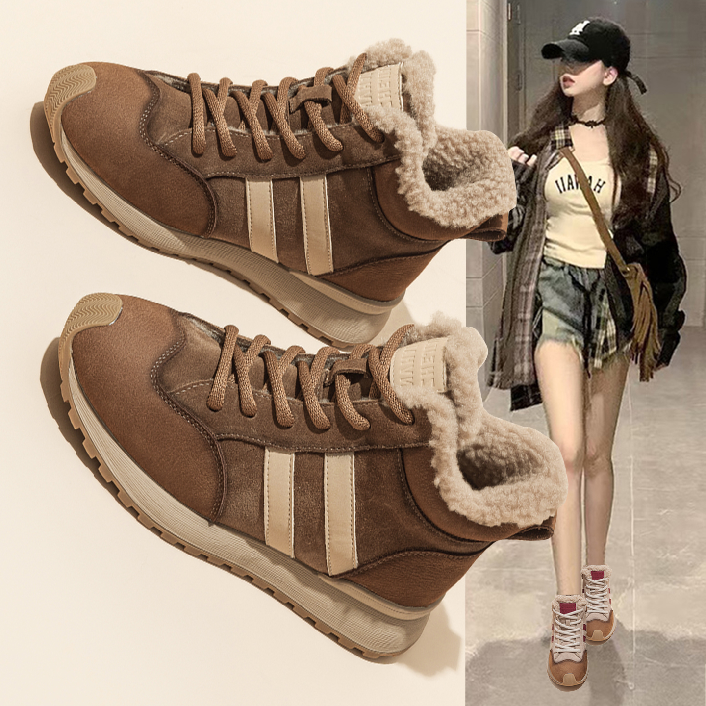 头层牛皮高帮棉鞋冬季加绒德训鞋