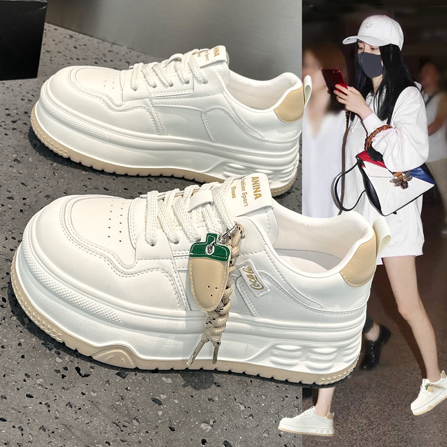 春季超火真皮小白鞋女2026新款爆款洋气厚底轻便系带运动休闲板鞋,女鞋,休闲板鞋,淘宝优惠券,粉丝福利购,淘宝优惠卷