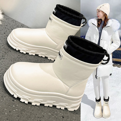 真皮防水雪地靴女加绒加厚2025年冬季新款东北保暖厚底大棉面包鞋