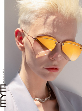 MYTH设计师新款潮飞行员男女太阳镜时尚大框显脸小无框墨镜MS2102