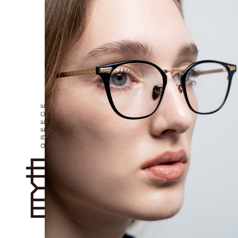 MYTH精雕钛金复古花纹眼镜高品质纯色商务镜架镜框可配度数MO2013