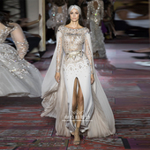 Zuhair 晚礼服 飘逸霸气披肩银色钉珠主持夏季 Murad时尚 奢华长袖