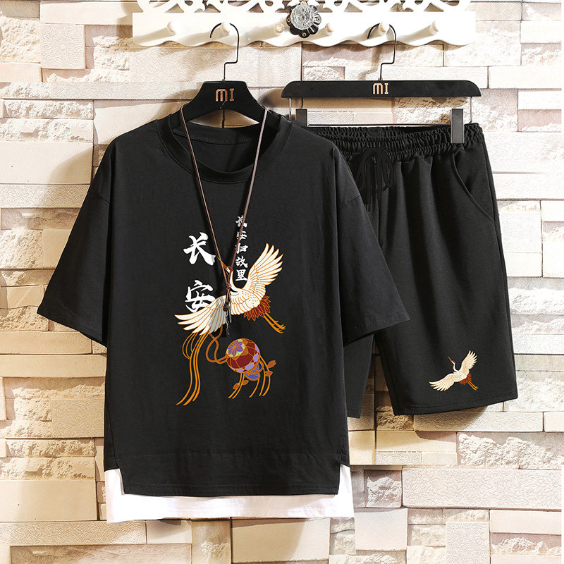 Men's national fashion short sleeve T-shirt summer new trend leisure sports suit fashion brand handsome