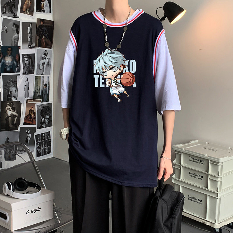 @夏季復古中國風籃球明星短袖T恤男潮流bf風半袖球服