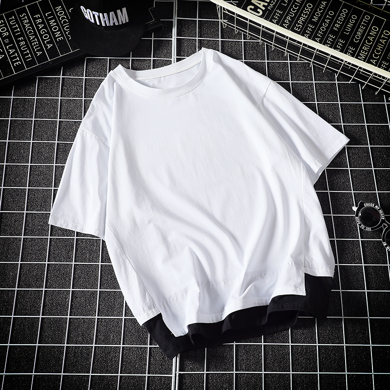 Stitching gaojiechao brand short sleeve men's loose half sleeve hip hop shirt