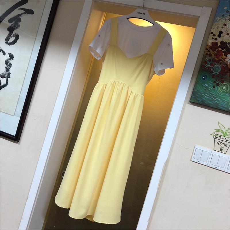夏美季新款明星款休闲827小架甜宽松同蝴结露背长款吊带连蝶衣裙