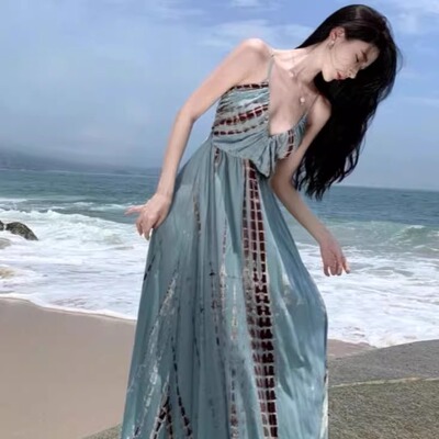 法式旅游拍照海边沙滩裙气质长裙