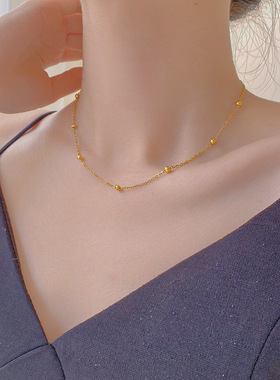 小金豆钛钢项链女不掉色ins小众高级感叠带日韩18K金色锁骨颈链