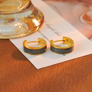 韩国东大门ins灰白色滴釉小耳圈复古港风简约耳环气质耳扣耳饰女