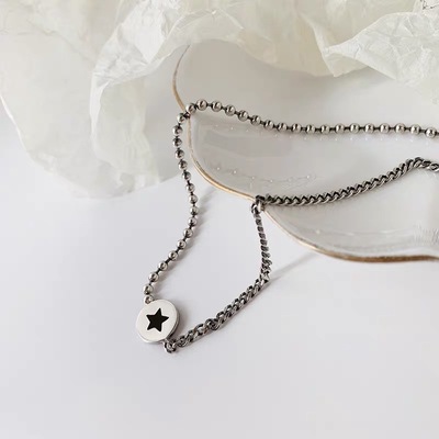 钛钢圆牌五角星项链中国风潮流爆款简约时尚网红硬币百搭