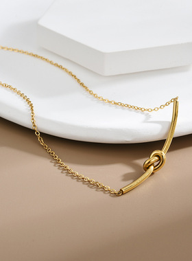 钛钢不掉色项链女高级感小众设计绳结吊坠锁骨链简约通勤百搭颈饰