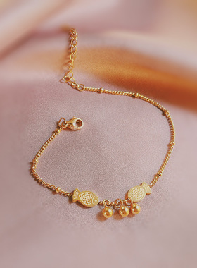 通体钛钢闺蜜手链女锁骨链新款设计感双鱼人鱼欢吊坠工