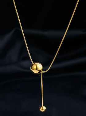 钛钢金色圆球项链女2023新款日韩轻奢小众ins冷淡风简约锁骨链夏