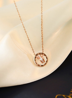 网红罗马数字吊坠项链ins冷淡风简约锁骨链女小众设计感脖颈链潮