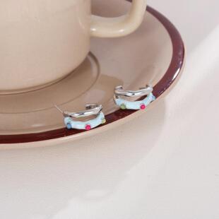 ins风珠光浅蓝色清新耳钉925純银针时尚气质耳饰小众高级感耳环女