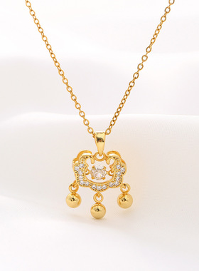 不锈钢灵动长命锁钛钢项链链条吊坠时尚项链直播饰品