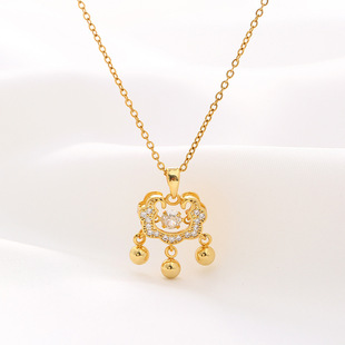 不锈钢灵动长命锁钛钢项链链条吊坠时尚项链直播饰品