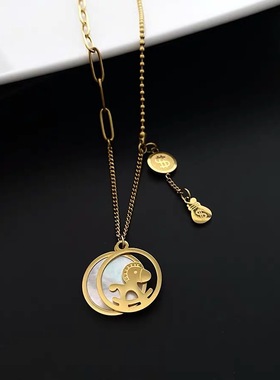 气质马上有钱白贝母项链女网红ins设计感个性拼接链条锁骨链百搭