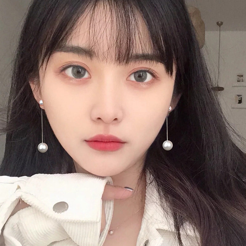 流苏显脸瘦的长款耳环女纯银气质仿珍珠耳坠小众设计简约时尚耳饰