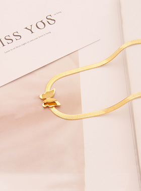 钛钢气质短款18K蝴蝶项链女锁骨链吊坠轻奢小众设计感蛇骨链颈链