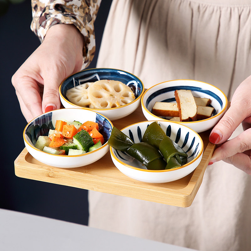 日式陶瓷味碟蘸料碟木托盘家用可爱酱油小吃碟调味酱料碟装骨碟子_虎窝淘