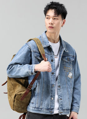刺绣水洗牛仔外套男潮杰贵雅修身