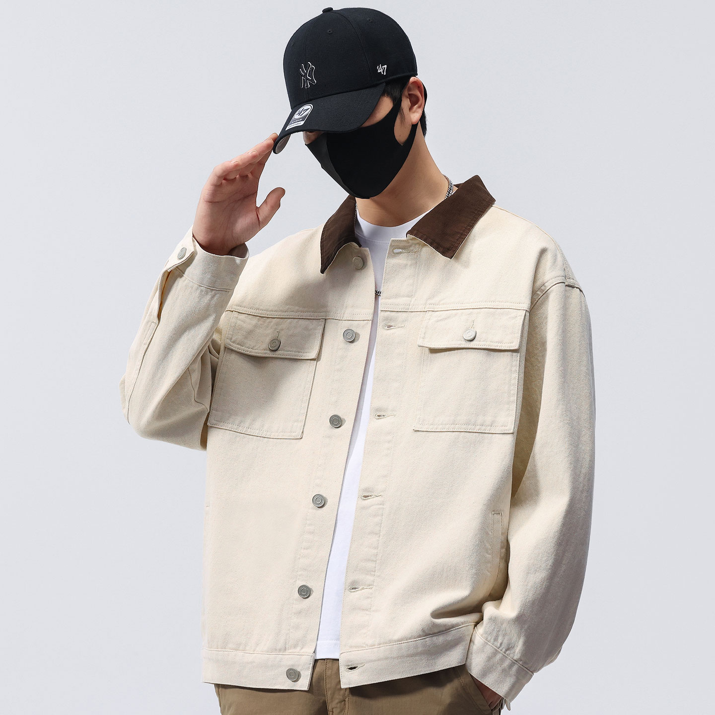 纯棉高级感潮牌撞色男士休闲夹克