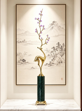 新中式黄铜梅花鹿一路高升摆件