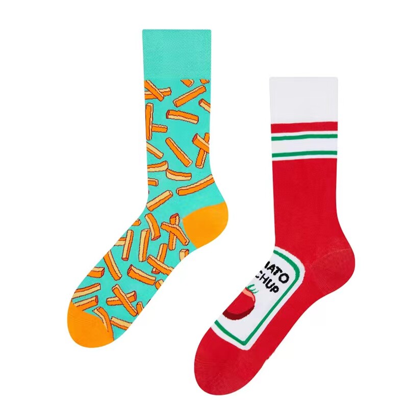 SSWEATSHOP AB Cartoon asymmetrical creative couple Street style contrasting color mandarin duck Instagram mid-tube trendy sock girls thumbnail 7